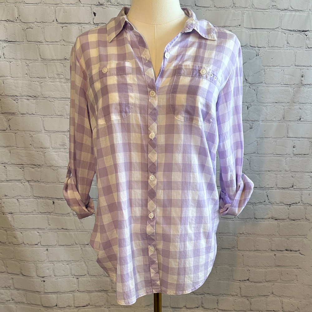 Columbia Lavender and White Performance Fishing Gear  Plaid Button Down Shirt